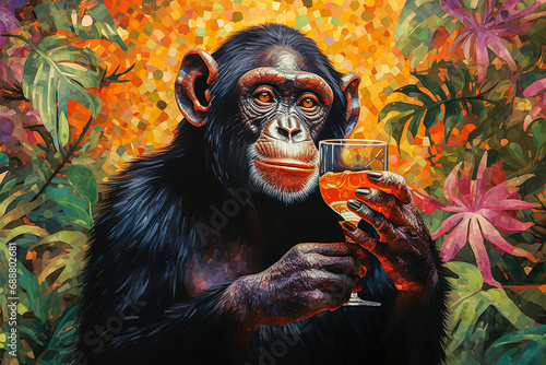 Chimpanzee Toasting in Jungle. Generative AI photo