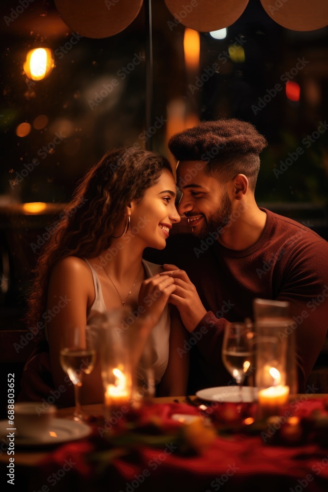 Young couple is enjoying a romantic dinner at a cozy restaurant Young couple is enjoying a romantic dinner at a cozy restaurant