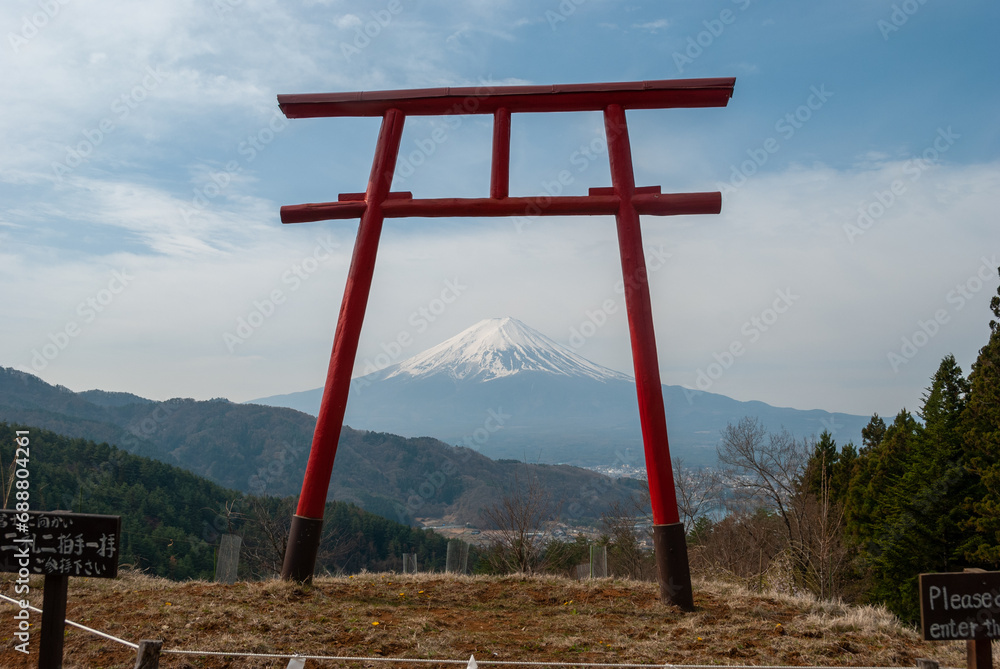 Tenku No Torii Gate with a view of Mount Fuji in Japan