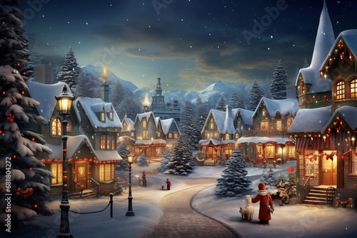 Magical Christmas night scene. Winter village landscape. © Sergio Lucci