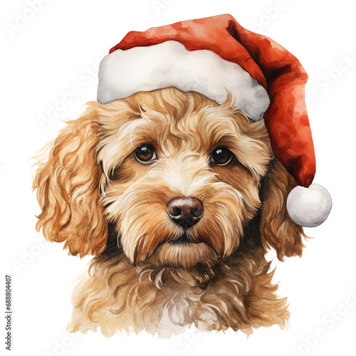 Poodle Dog Wearing a Santa Hat. AI generated image © Fomo Creative