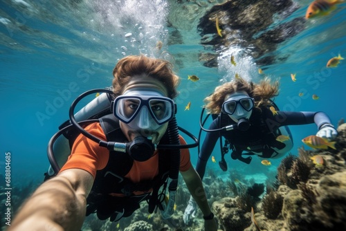 Underwater Adventure: Scuba Divers Exploring Coral Reef with Tropical Fish  © Distinctive Images