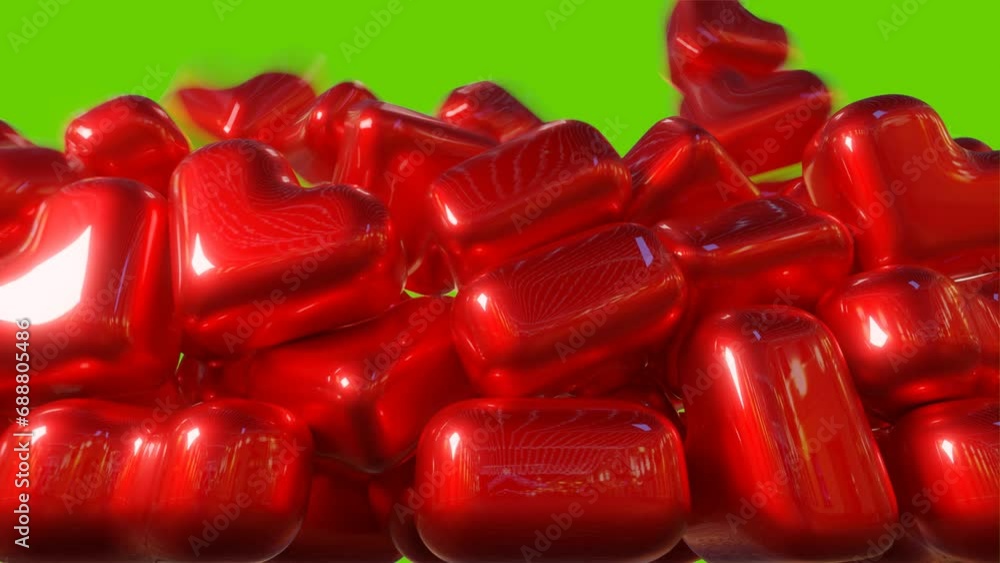 Falling hearts on a green screen background. Valentine's Day background. 3d transition Falling hearts on a green screen background. Valentine's Day background. 3d transition
