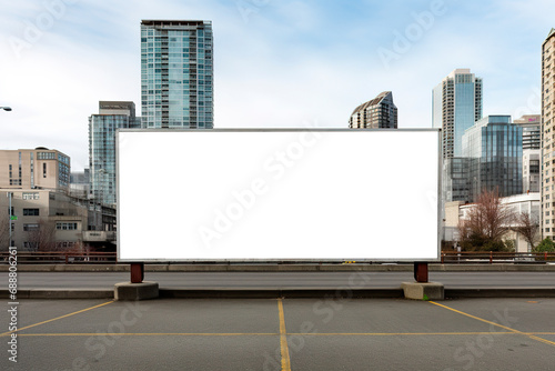 Billboard in blank in city rooftop with transparent background