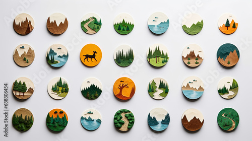 set of round icons with various landscapes, isolated on the white background. photo