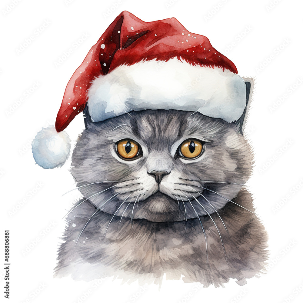 British Shorthair Cat Wearing a Santa Hat. AI generated image British Shorthair Cat Wearing a Santa Hat. AI generated image