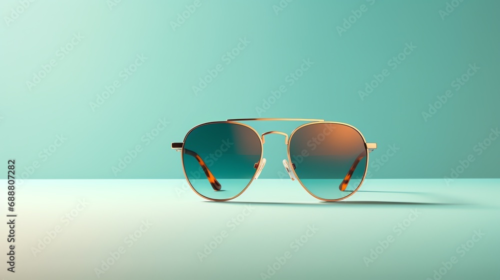 a pair of sunglasses on a table - obrazy, fototapety, plakaty 