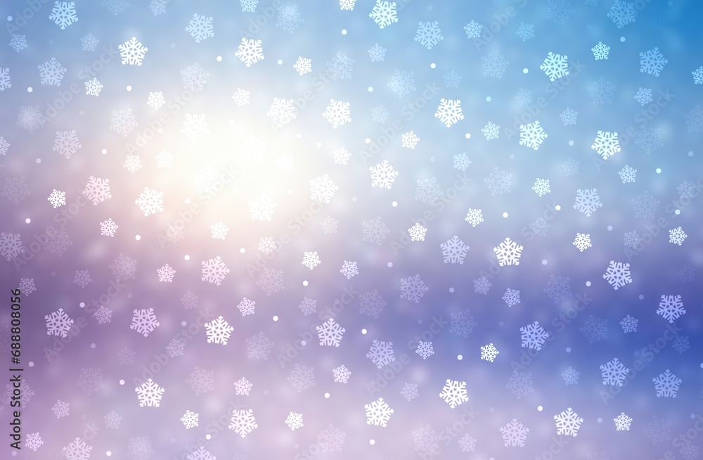 Christmas holidays background decorated sunshine and snowflakes. Winter landscape. Blue color.
