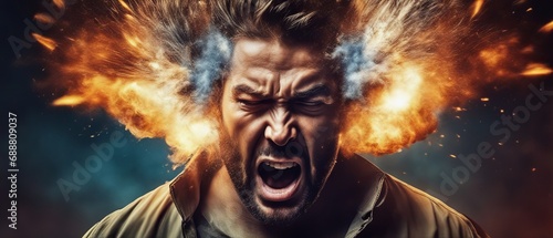 Head explosion, very angry yelling man.