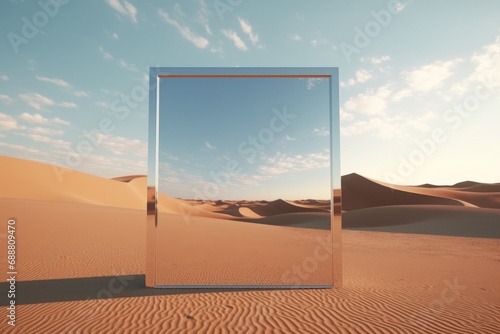 A mirror sitting in the middle of a desert. Perfect for reflection and solitude.