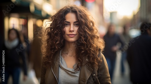 candid photo portrait of beautiful woman on busy street, natural lighting, Nikon D850 105mm, f-stop 1.8, cinematic photo