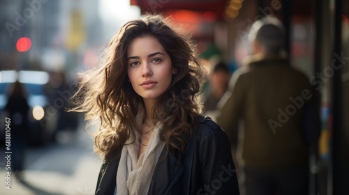 candid photo portrait of beautiful woman on busy street © Emil