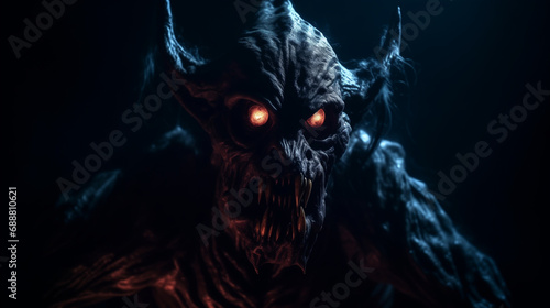 Fictional mythical evil dover demon with glowing eyes