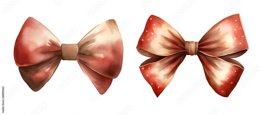 Bow, valentine's day, watercolor clipart illustration with isolated background.