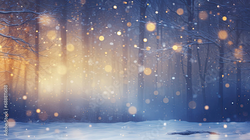 beautiful  landscape of forest covered in snow and bokeh