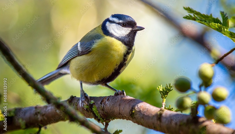 Obraz premium Bird sitting on a green branch