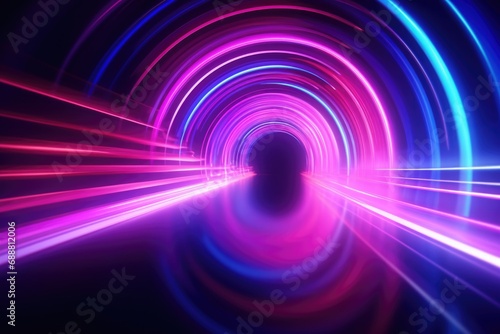 A mysterious and captivating image of a dark tunnel illuminated by vibrant neon lights. Perfect for adding an edgy and futuristic touch to any project