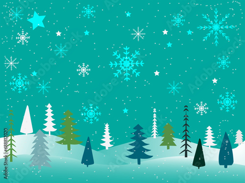 Christmas and New Year background, Xmas tree, Conical Abstract Gold Christmas Trees, Snowflakes, Bright Winter holiday composition, Greeting card, banner, poster, Vector illustration