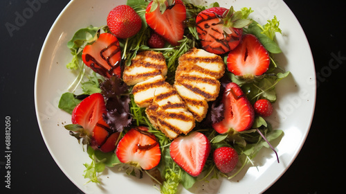 Valentines salad with halloumi cheese and strawberries