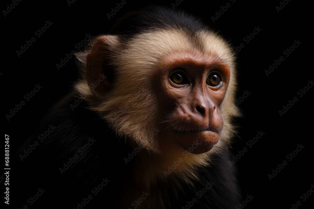 Soulful Gaze: Capuchin Monkey's Portrait in the Shadows Soulful Gaze: Capuchin Monkey's Portrait in the Shadows