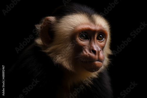 Soulful Gaze: Capuchin Monkey's Portrait in the Shadows