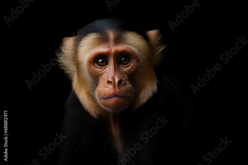 Soulful Gaze: Capuchin Monkey's Intimate Portrait in the Shadows