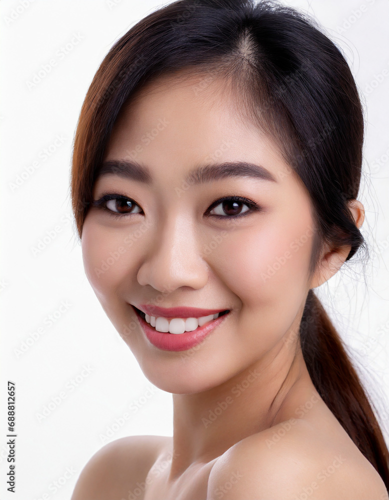 portrait of young Chinese woman with beautiful smile isolated on white background portrait of young Chinese woman with beautiful smile isolated on white background