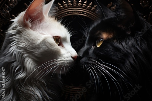 two black and white cats face to face photo