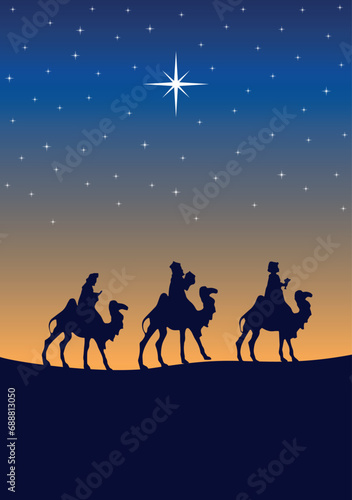 Christmas Nativity Scene - Three Wise Men in the desert at night