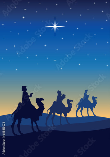 Christmas Nativity Scene - Three Wise Men in the desert at night
