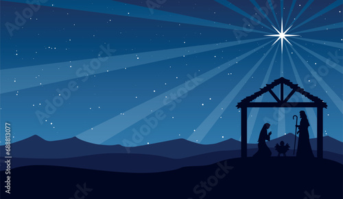 Christmas Nativity Scene in the desert at night
