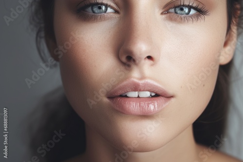 A close-up view of a woman's face, highlighting her beautiful blue eyes. Perfect for beauty and fashion-related projects