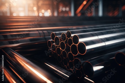 A compact arrangement of pipes stacked on top of each other. This versatile image can be used to illustrate various industrial concepts and construction projects