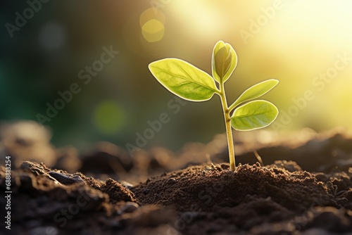 A picture of a small plant emerging from the ground. This image can be used to represent growth, new beginnings, or the concept of starting from scratch