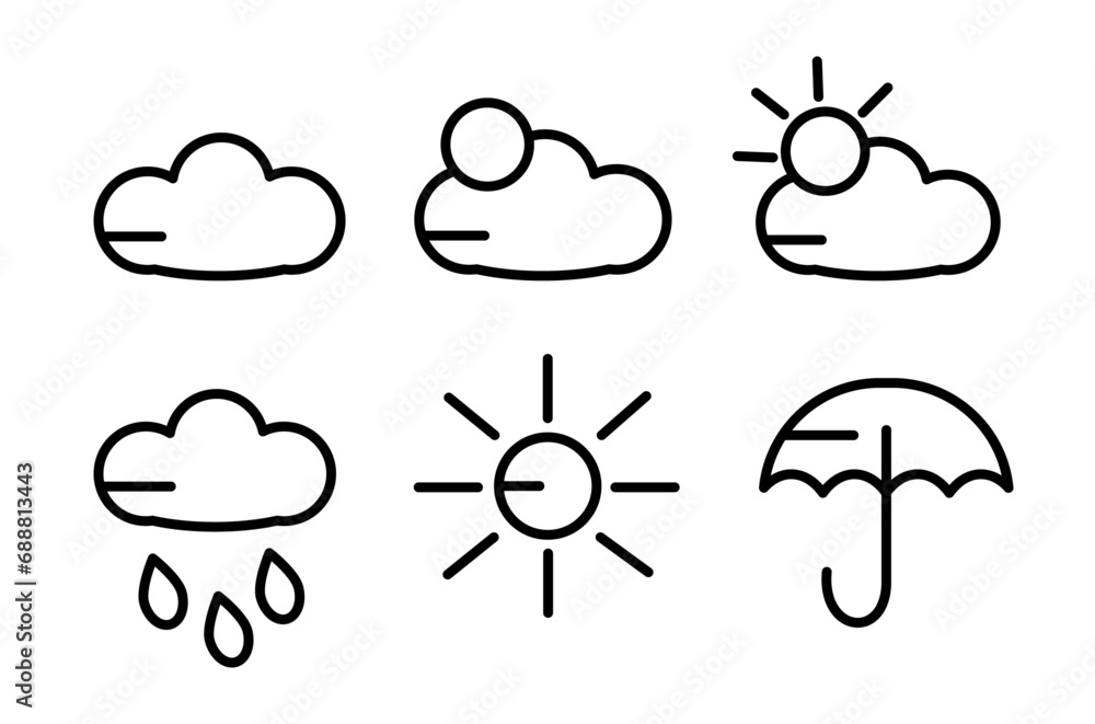 Simple nature weather icon set. Sunny rainy cloudy vector icon collection Simple nature weather icon set. Sunny rainy cloudy vector icon collection