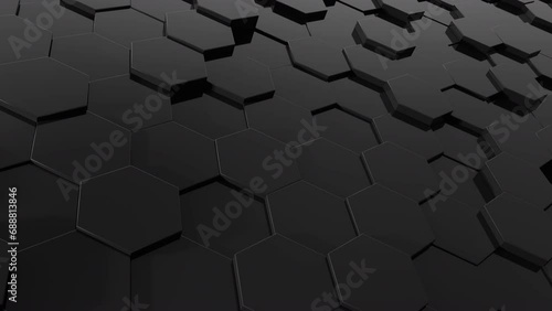 3d abstract black animation background.  Abstract dark hexagon mosaic looping animation wall. photo