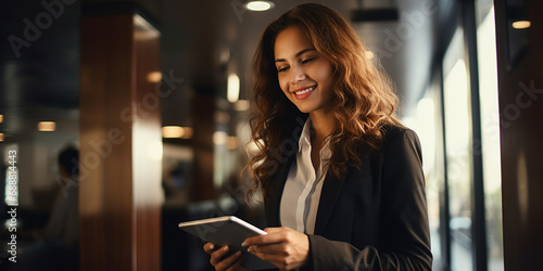 Business lady with a tablet smiling photo