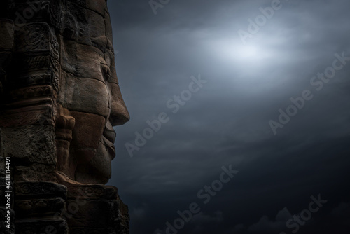 Majestic Angkor Wat Temple Face under Moody Skies photo