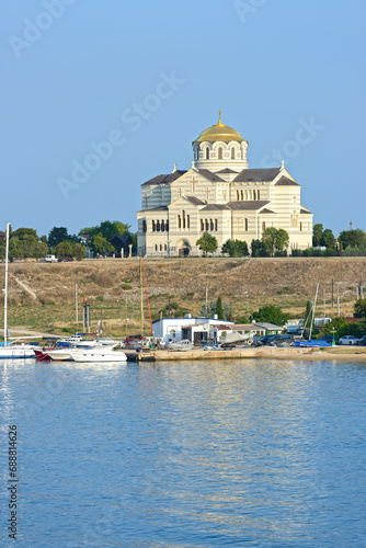 The Saint Vladimir Cathedral above Karantinnaya bay, Chersonesus, Sevastopol, Crimea.