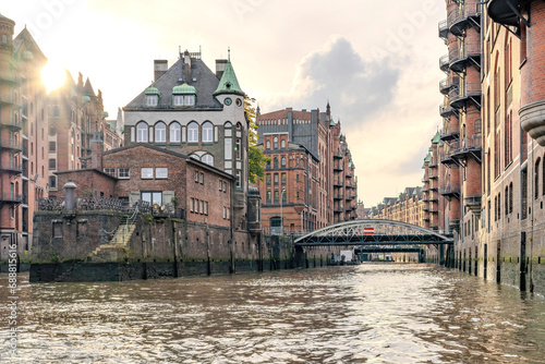 Blick auf die Architektur der Hafencity von Hamburg vom Kanal aus  photo