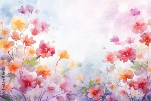 A beautiful watercolor painting of flowers against a blue sky. Perfect for adding a touch of nature to any project