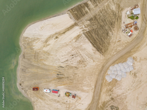 Birds eye view of a construction site.
