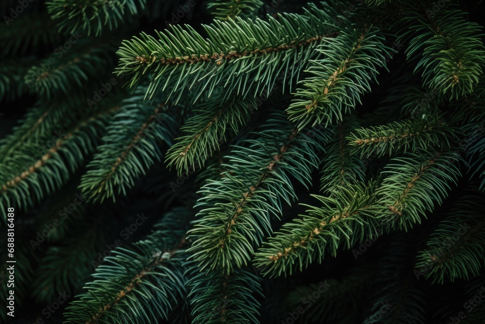 A detailed view of a pine tree with vibrant green needles. Perfect for nature-themed designs and holiday decorations