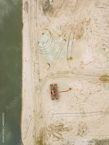 Birds eye view of a digger on a construction site