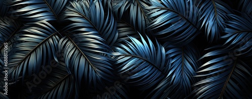 dark blue tropical leaves, web banner