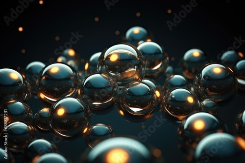 Shiny glass spheres arranged in a bunch on a dark surface. Perfect for adding a touch of elegance and sophistication to your designs
