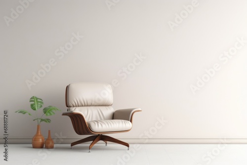 A white chair and a plant in a simple, minimalist room. Perfect for interior design or home decor projects