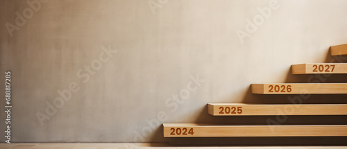 stairs with a new number on each step representing the new year 2024, 2025, 2026, 2027