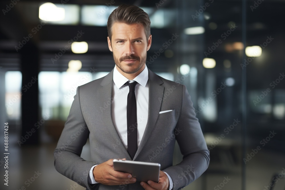 Confident businessman in a suit. Generative AI. Confident businessman in a suit. Generative AI.