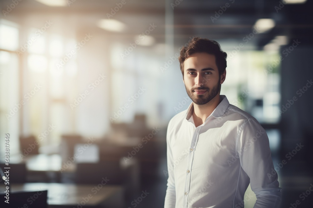 Obraz premium Confident businessman in an office. Generative AI.